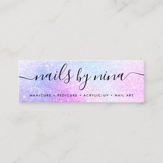 Carte De Visite Mini Signature chic de parties scintillant rose hologra (Devant)