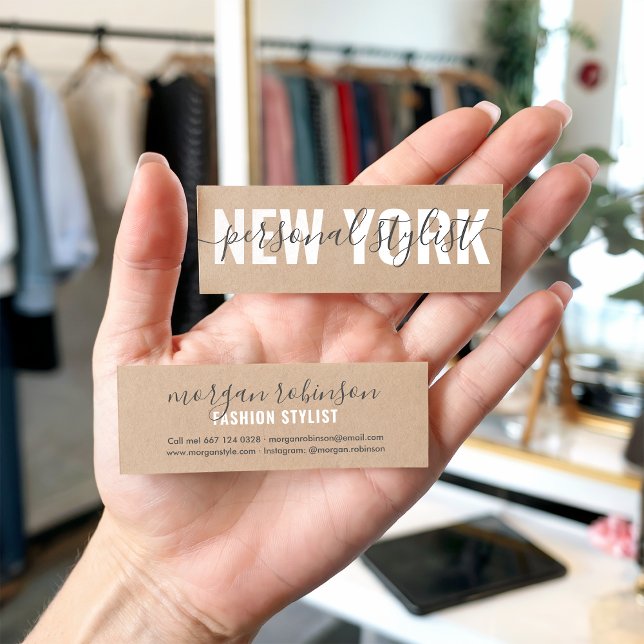 Carte De Visite Mini Signature de script personnel chic brun kraft (Chic brown kraft personal stylist script signature)