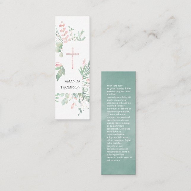 Carte De Visite Mini Signet de confirmation Pastel Blush Greenery (Devant / Derrière)