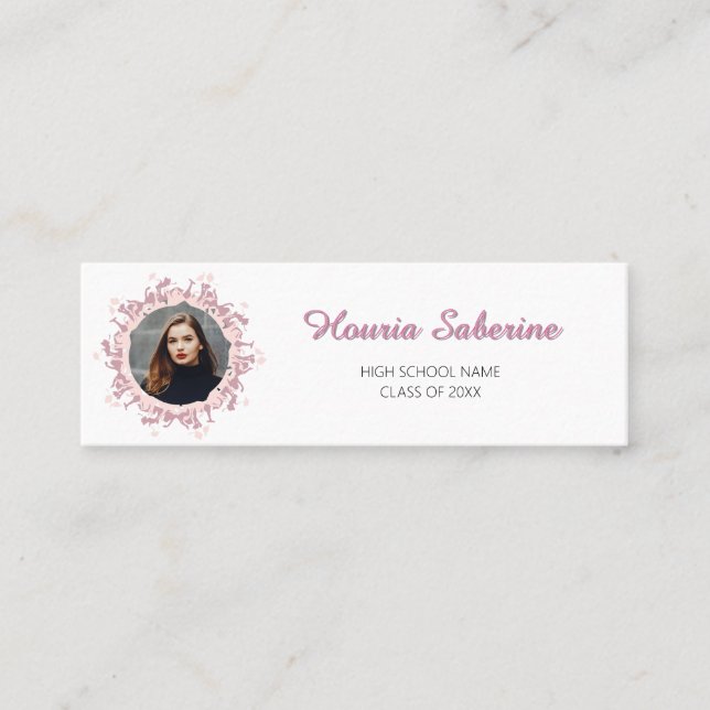 Carte De Visite Mini Silhouette féminine rose moderne de diplômée avec  (Devant)