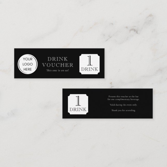 Carte De Visite Mini Simple BON DE BOISSON Logo d'entreprise (Devant / Derrière)