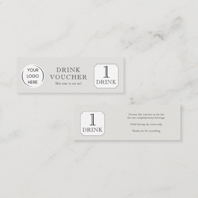Carte De Visite Mini Simple BON DE BOISSON Logo d'entreprise (Devant / Derrière)
