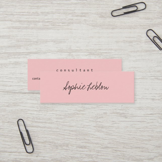 Carte De Visite Mini Simple Calligraphie Elegant Blush Consultant (Devant/Arrière en situation)