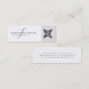 Carte De Visite Mini Simple moderne noir et blanc QR Monogramme