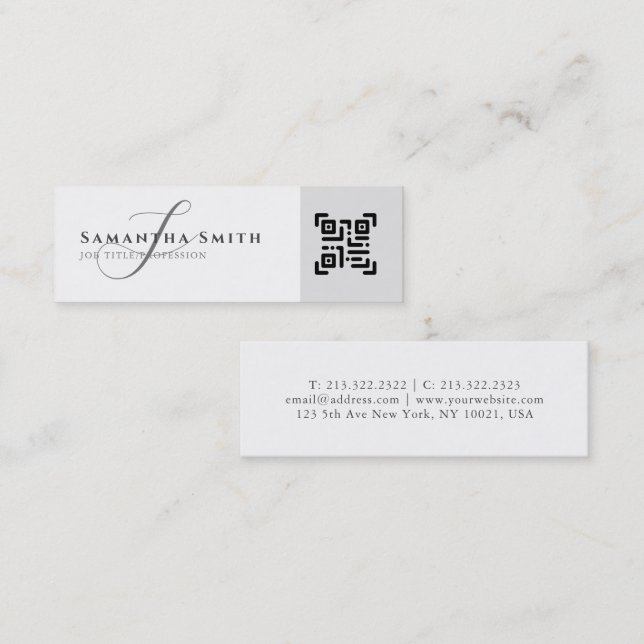 Carte De Visite Mini Simple moderne noir et blanc QR Monogramme (Devant / Derrière)