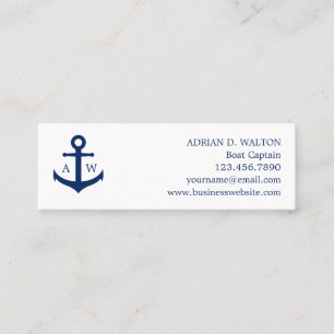 Carte De Visite Mini Simple Monogramme Ancre bleue marine