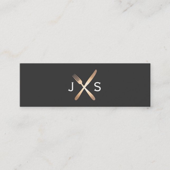 Carte De Visite Mini Simple Monogramme Chef Personnel Cuisine Noir (Devant)