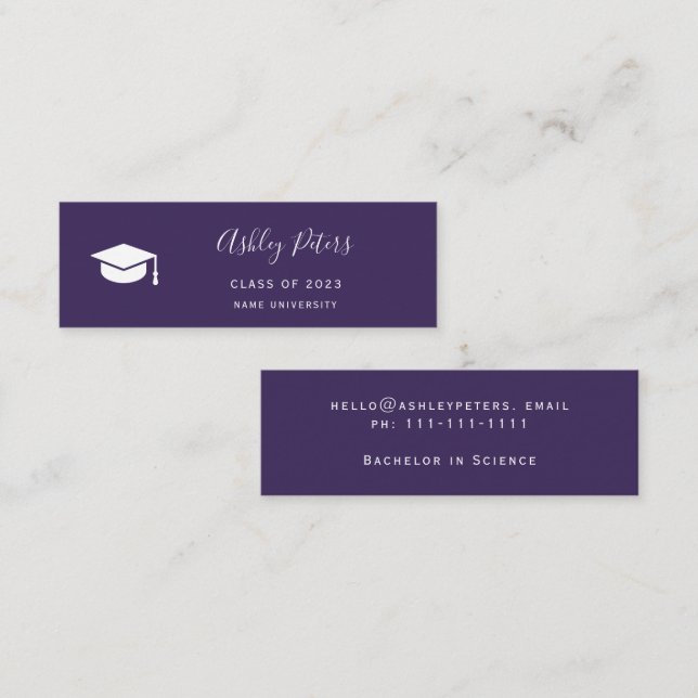 Carte De Visite Mini Simple typographie violet blanc diplôme casquette (Devant / Derrière)