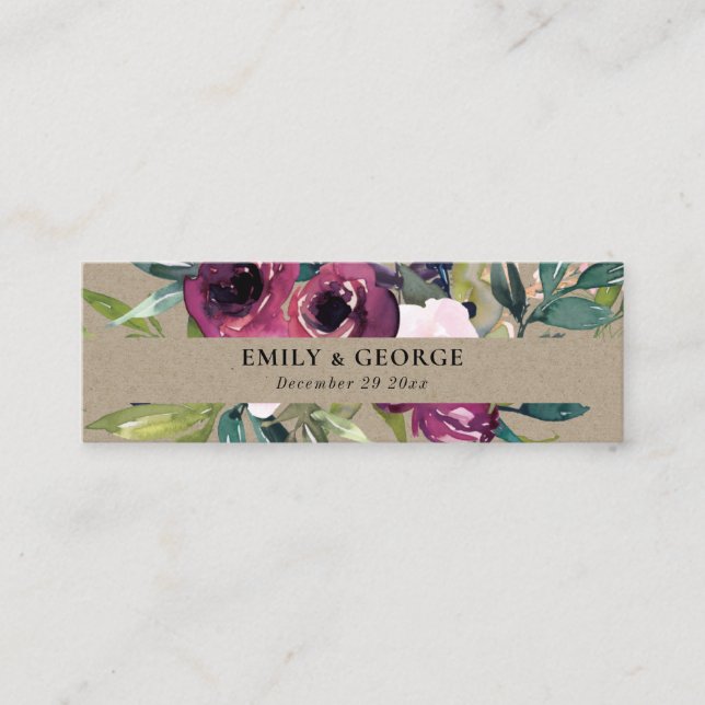 CARTE DE VISITE MINI SITE MARIAGE DE KRAFT BLUSH BURGUNDY FLORAL BUNCH (Devant)