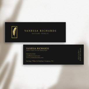 Carte De Visite Mini Sleek Black & Gold Feather Photo QR Code Notaire