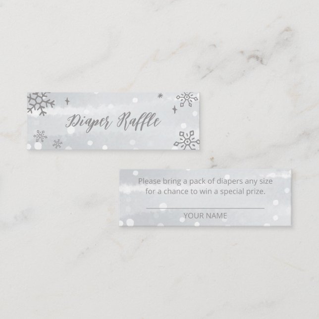 Carte De Visite Mini Snowflakes Silver Grey Baby shower Diaper Raffin (Devant / Derrière)