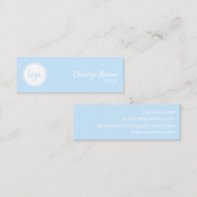 CARTE DE VISITE MINI STYLISÉ SIMPLE SCRIPT ÉCRIT À LA MAIN LOGO BLEU MI (Devant / Derrière)