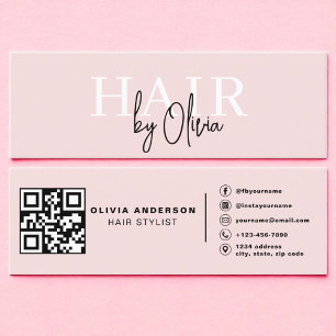 Carte De Visite Mini Styliste de cheveux de code QR rose vif Typographi