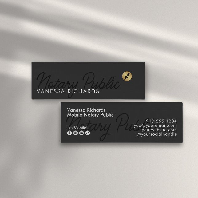 Carte De Visite Mini Stylo Noir Script Notaire Public Gold Pen Nib (Créateur téléchargé)