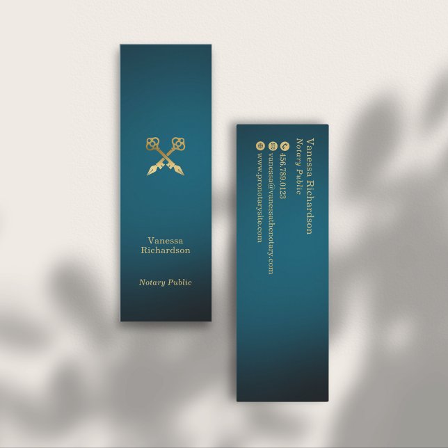 Carte De Visite Mini Stylos Bleu & Or Luxe Notaire Public (Créateur téléchargé)