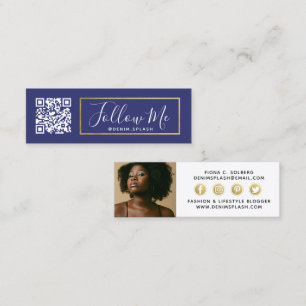 Carte De Visite Mini Suivez-moi Influenceur des médias sociaux Bleu mar