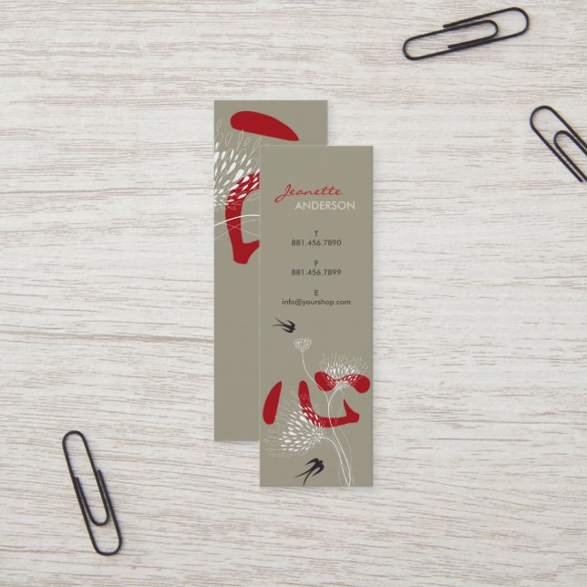 Carte De Visite Mini Swallow Birds Chinese Heart Oriental Kanji Floral (Devant/Arrière en situation)