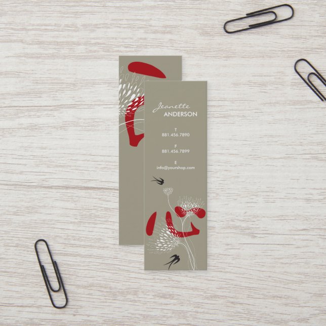 Carte De Visite Mini Swallow Birds Chinese Heart Oriental Kanji Floral (Devant/Arrière en situation)