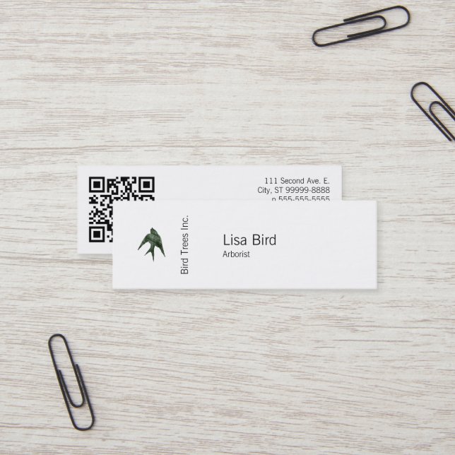 Carte De Visite Mini Swallow (Style Letterpress) avec code QR (Devant/Arrière en situation)