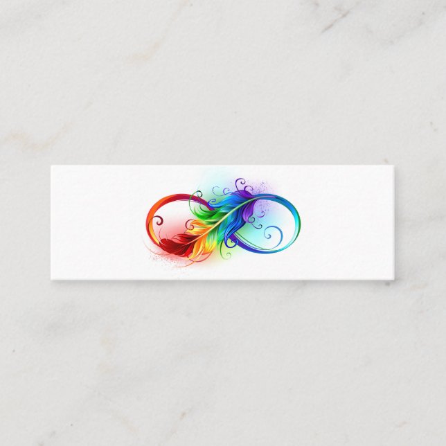 Carte De Visite Mini Symbole d'infini avec plume arc-en-ciel (Devant)