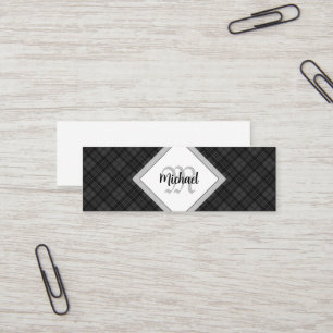 Carte De Visite Mini Tartan noir et blanc tendance Monogramme personnal