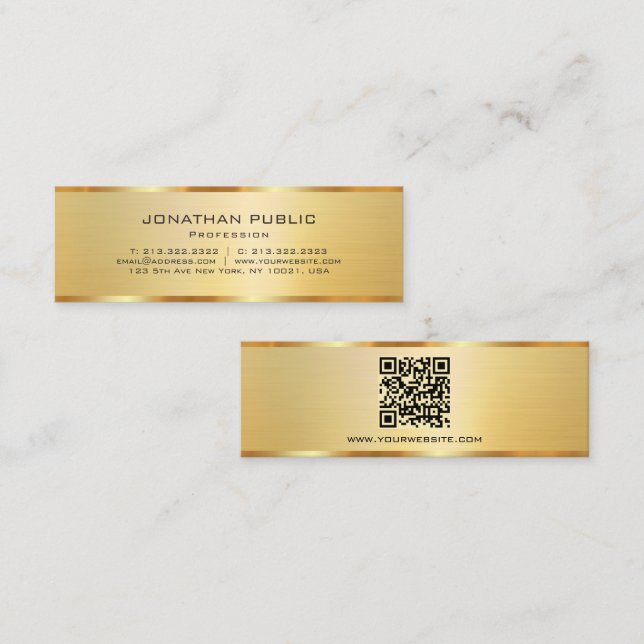 Carte De Visite Mini Tendance Élégant Moderne Code QR Or Professionnel (Devant / Derrière)