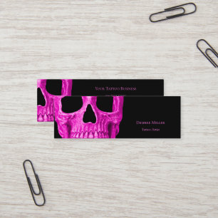 Carte De Visite Mini Tête de crâne gothique Neon rose noir Tattoo Shop