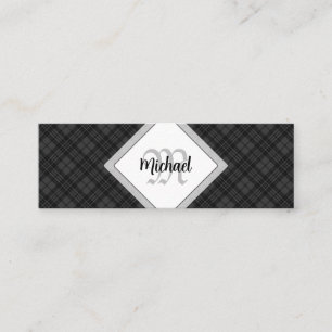 Carte De Visite Mini Trendy noir blanc tartan Personnaliser Monogramme