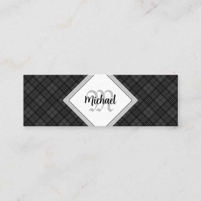 Carte De Visite Mini Trendy noir blanc tartan Personnaliser Monogramme (Devant)