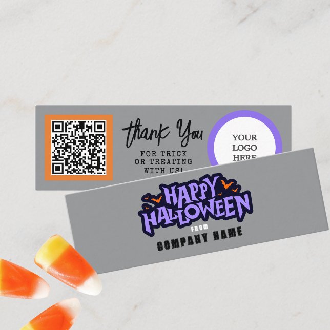 Carte De Visite Mini Trick ou Treat Grey Happy Halloween Merci (Mini Halloween Business QR Thank You Cards for Trick or Trunk or Treating. Pack of 100)