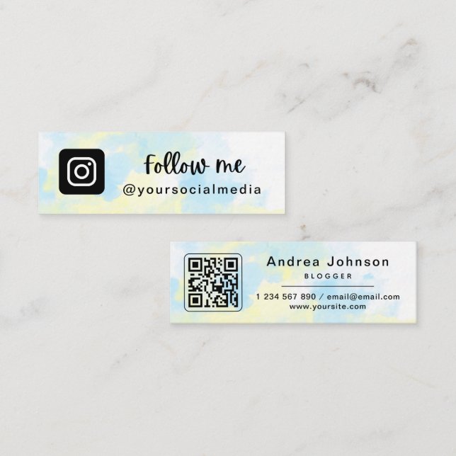 Carte De Visite Mini Unicorn Tie Dye Instagram tendance Suivre QR Code  (Devant / Derrière)