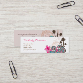 Carte De Visite Mini Vagues tropicales Hibiscus roses chauds Plage Palm