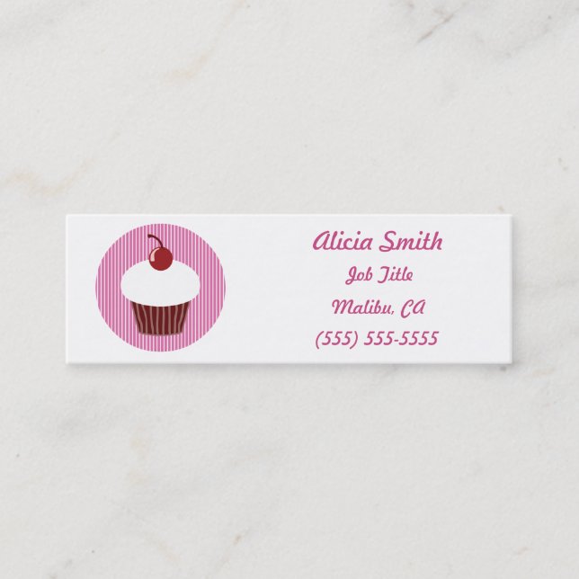 Carte De Visite Mini Vanille Cupcake et rayures roses (Devant)