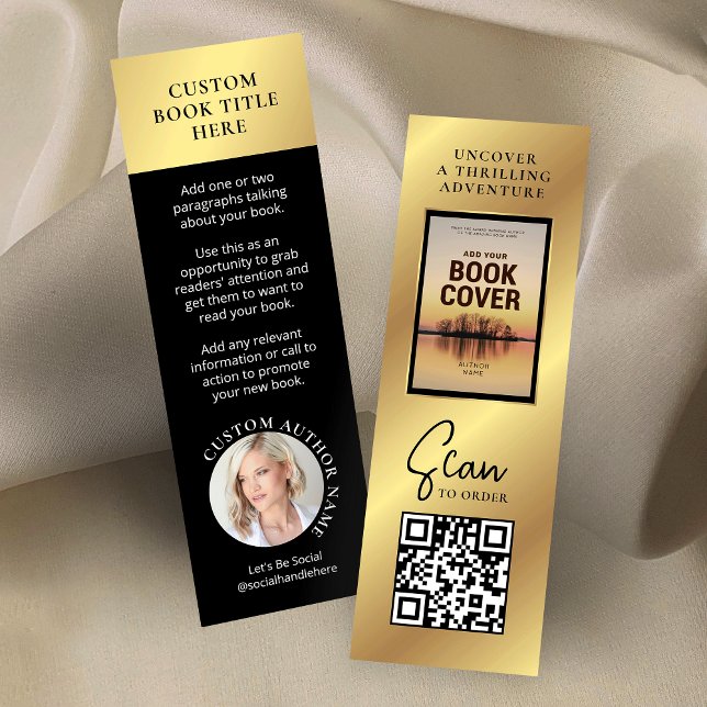 Carte De Visite Mini Version du livre Auteur Photo Mini Gold Signet Car (Elegant gold effect book release marketing bookmark cards with your author photo and custom text)