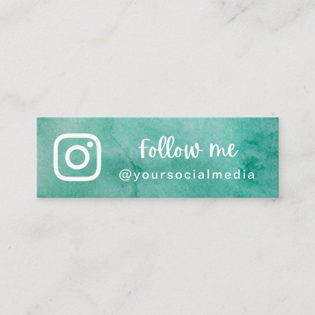 Carte De Visite Mini Vert aquarelle Suivre les médias sociaux QR Code B (Devant)