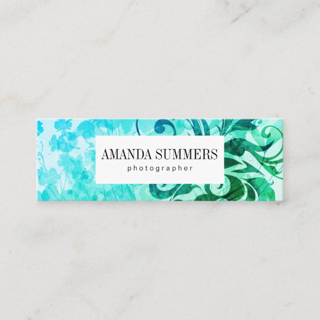 Carte De Visite Mini Vert floral contemporain (Devant)