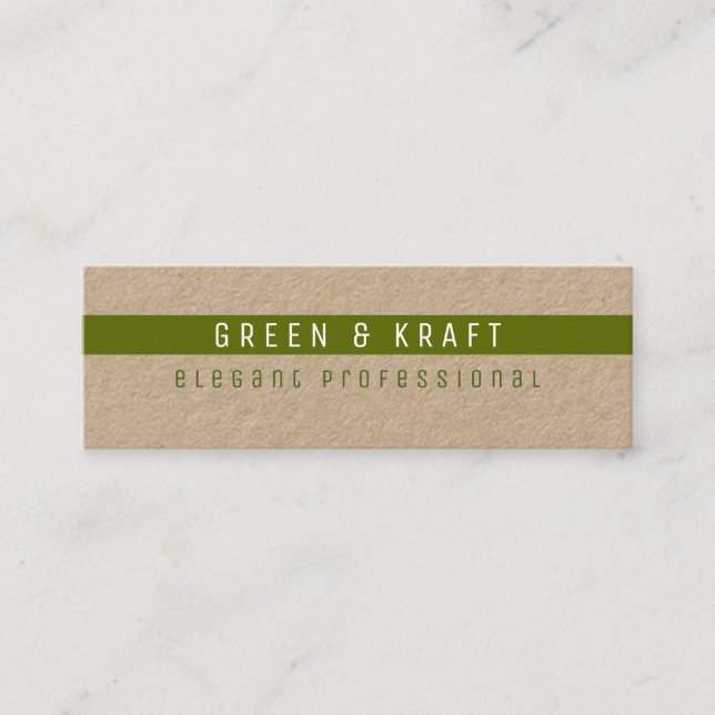 Carte De Visite Mini vert & kraft élégant professionnel (Devant)