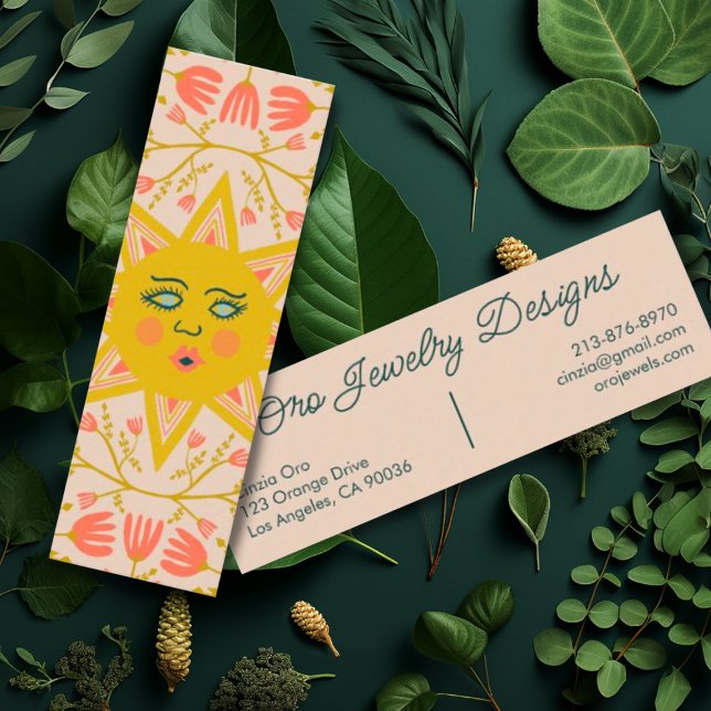 Carte De Visite Mini Vignes à fleurs de soleil Elégant Boho Floral uniq (Cute sunshine and flowers decorate one side of this custom mini business card)