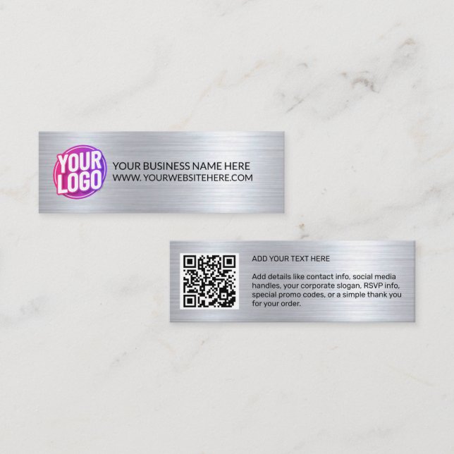 Carte De Visite Mini Votre logo d'équipe d'entreprise et code QR & text (Devant / Derrière)