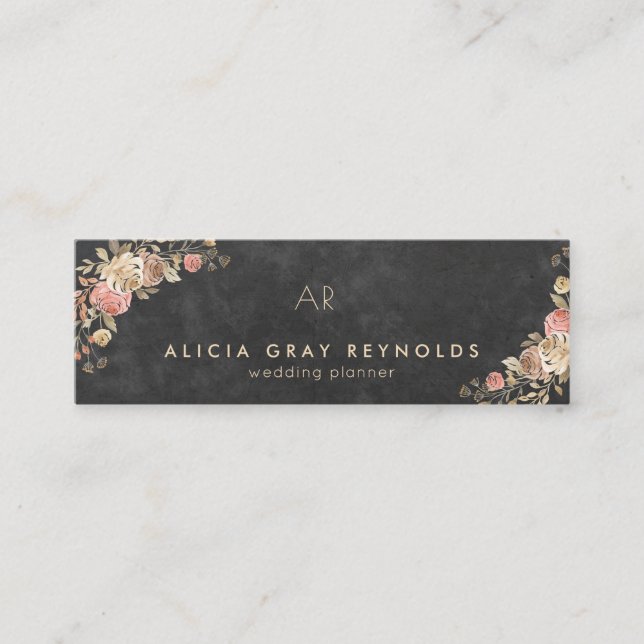 Carte De Visite Mini Wedding planner de craie élégante à fleurs monogra (Devant)