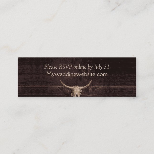 Carte De Visite Mini Western Rustic Bull Skull Mariage Pays Texture (Devant)