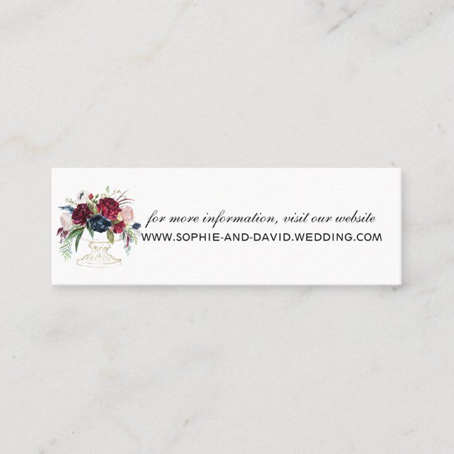 Carte De Visite Mini Whimsical Bourgogne Blue Flowers Mariage du site W (Devant)