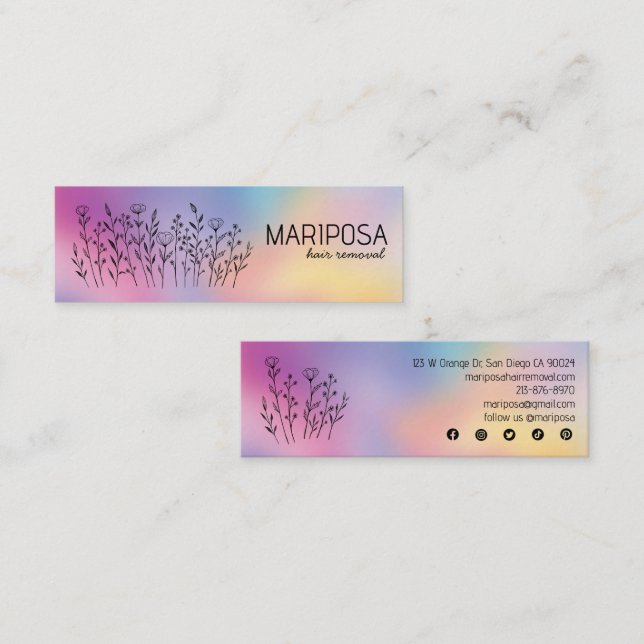Carte De Visite Mini Wildflowers Elegant Custom Social Icons Rainbow (Devant / Derrière)