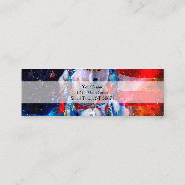 Carte De Visite Mini Wolf et Dreamcatcher en drapeau américain (Devant)
