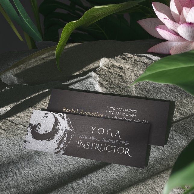 Carte De Visite Mini Yoga Méditation Instructeur Noir Argent Symbole ZE (Créateur téléchargé)