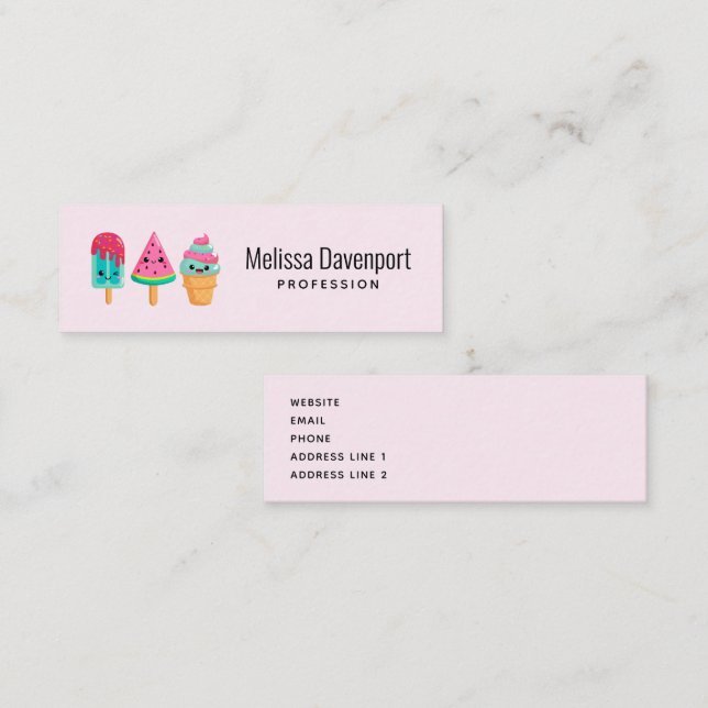 Carte De Visite Mini Yummy Ice Cream Trio Vibe été (Devant / Derrière)
