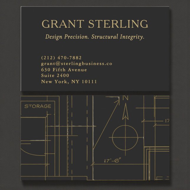 Carte De Visite Minimal Architect Architectural Black Gold (Créateur téléchargé)