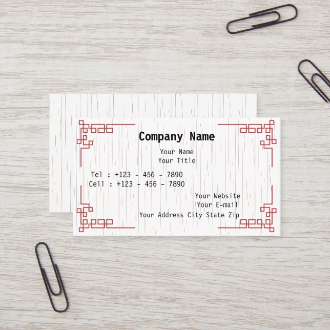 Carte de visite minimal avec motifs d'Asie de l'Es (Devant/Arrière en situation)