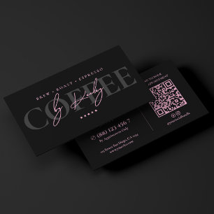 Carte De Visite Minimal Barista Maître Brasseur de Café Rose Noir