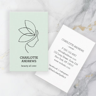 Carte De Visite Minimal, Beauté, Logo, Art Line, Vert clair